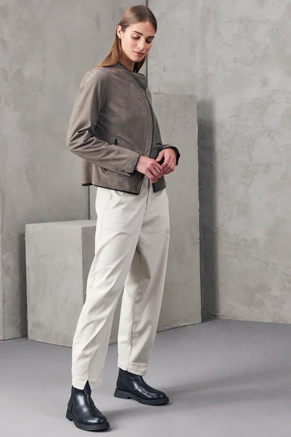 Short Zipped Waxed Leather Lined Jacket - Taupe by Transit Par-Such — view 6