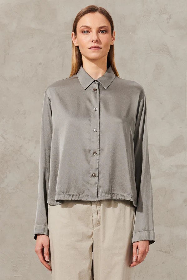 Long Sleeve Stretch Silk Satin Shirt - Grey by Transit Par-Such | 25 South Boutiques