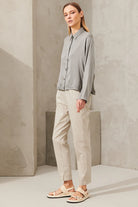 Long Sleeve Stretch Silk Satin Shirt - Grey by Transit Par-Such — view 4
