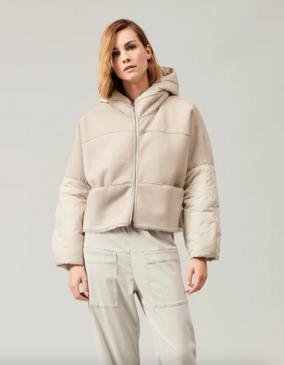 Zip Up Padded Sheepskin Jacket - Sand by Transit Par-Such | 25 South Boutiques