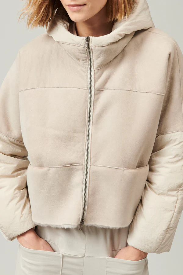 Zip Up Padded Sheepskin Jacket - Sand by Transit Par-Such — view 3