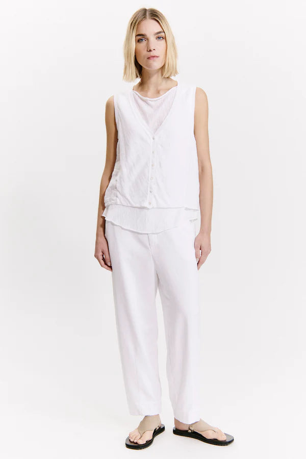 Linen Jersey Comfort Fit Flared Vest - White by Transit Par-Such — view 4