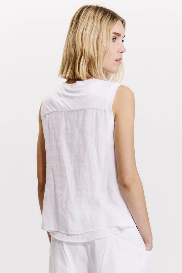 Linen Jersey Comfort Fit Flared Vest - White by Transit Par-Such — alternate view