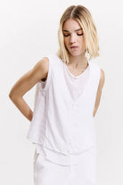 Linen Jersey Comfort Fit Flared Vest - White by Transit Par-Such | 25 South Boutiques