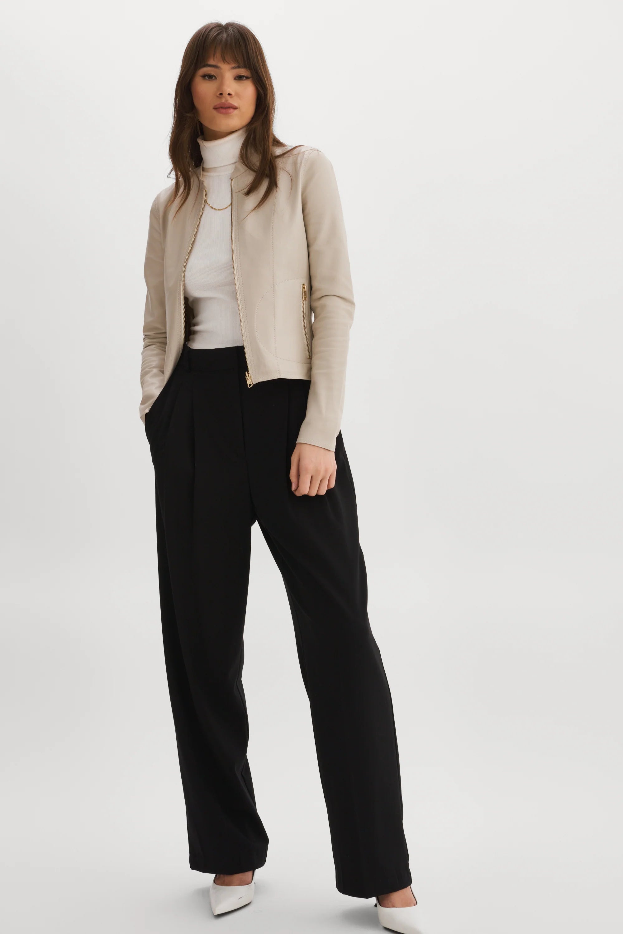 Chapin Reversible Leather Jacket - Bone / Gold by LAMARQUE — view 4