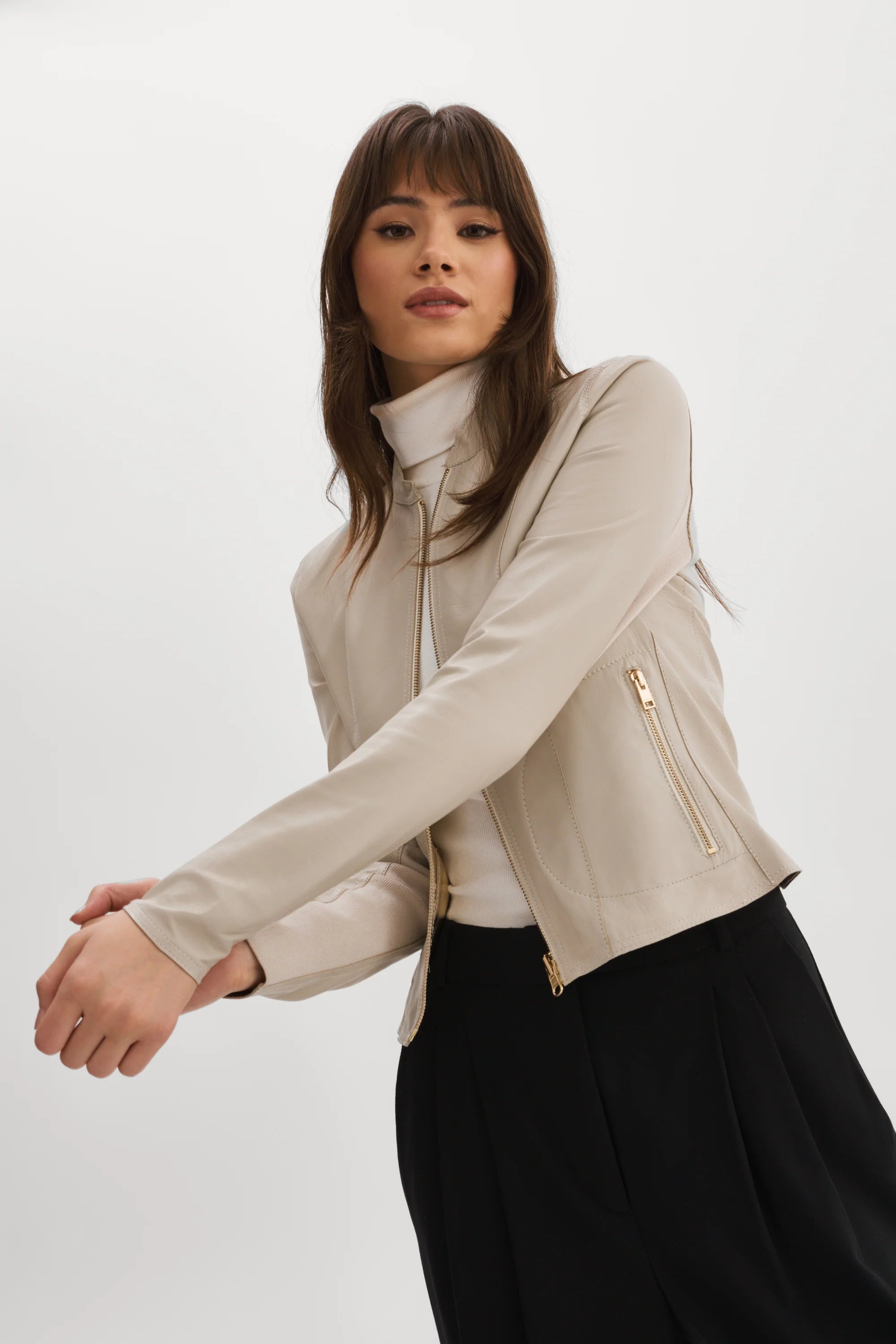 Chapin Reversible Leather Jacket - Bone / Gold by LAMARQUE — view 5