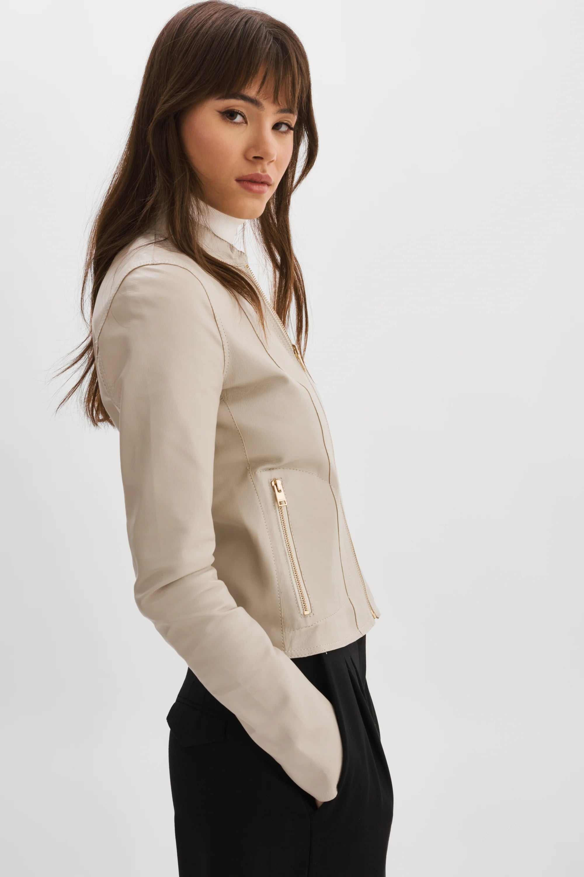 Chapin Reversible Leather Jacket - Bone / Gold by LAMARQUE — view 6