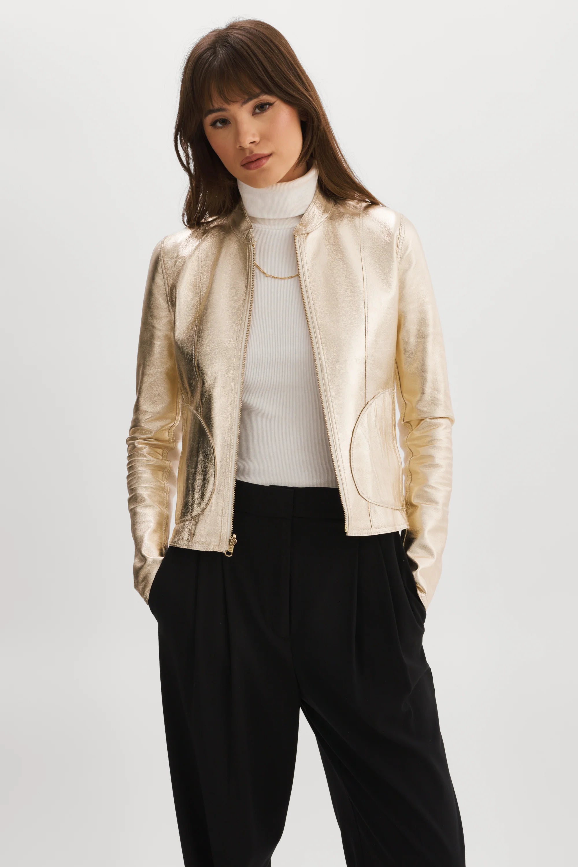 Chapin Reversible Leather Jacket - Bone / Gold by LAMARQUE — alternate view