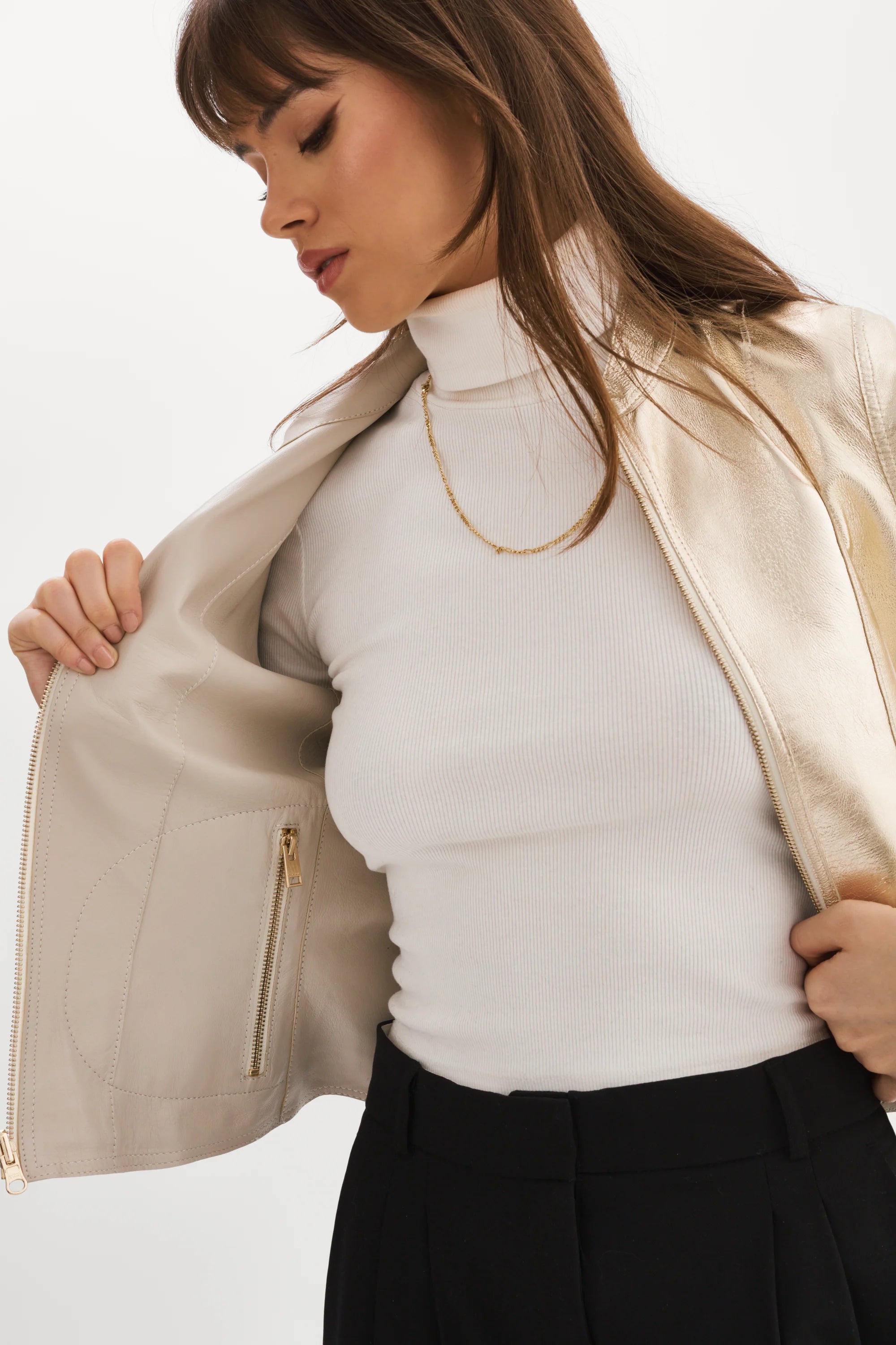 Chapin Reversible Leather Jacket - Bone / Gold by LAMARQUE — view 3