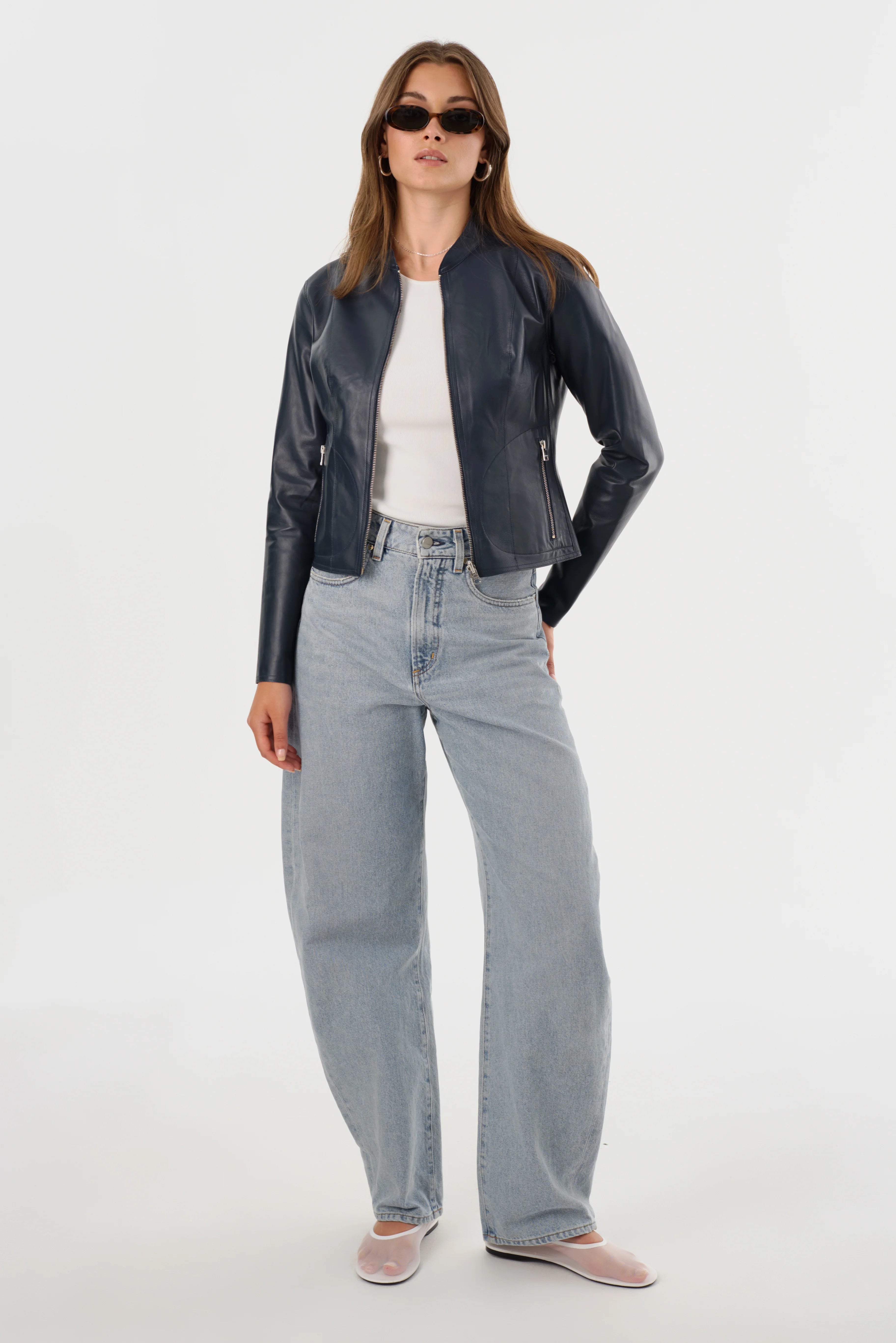 Chapin Reversible Leather Jacket - Navy / Silver by LAMARQUE — view 5