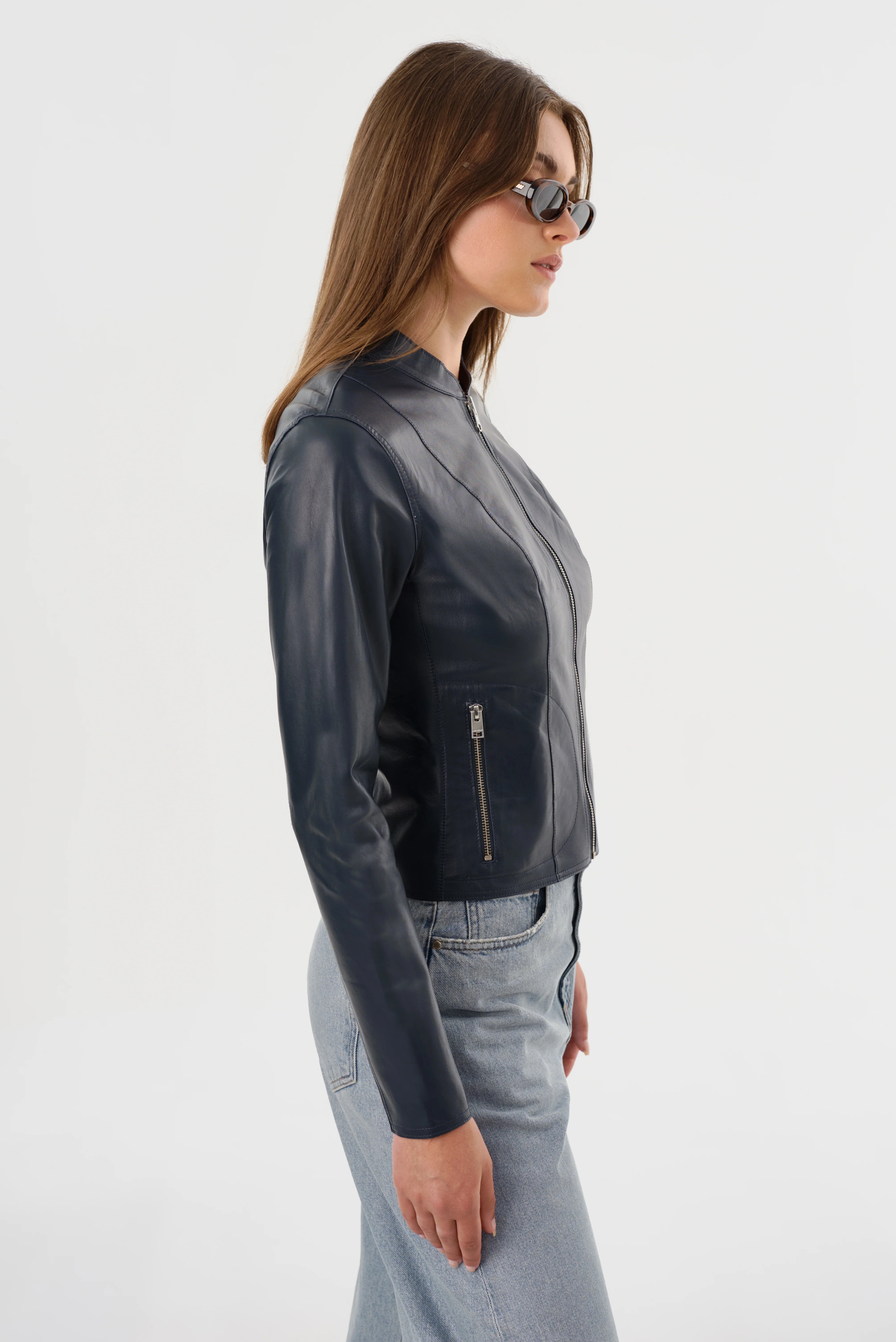 Chapin Reversible Leather Jacket - Navy / Silver by LAMARQUE — view 8