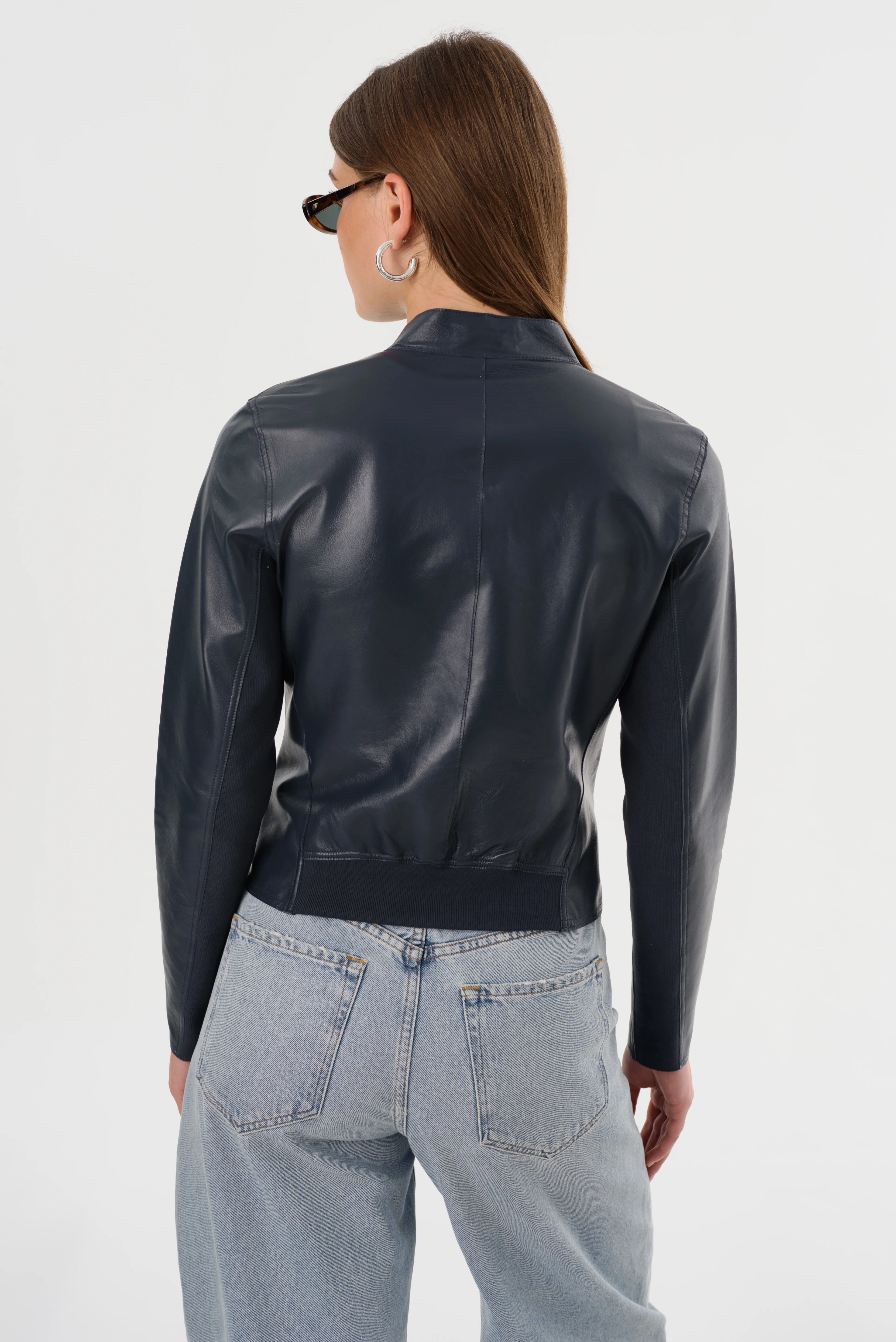 Chapin Reversible Leather Jacket - Navy / Silver by LAMARQUE — view 9