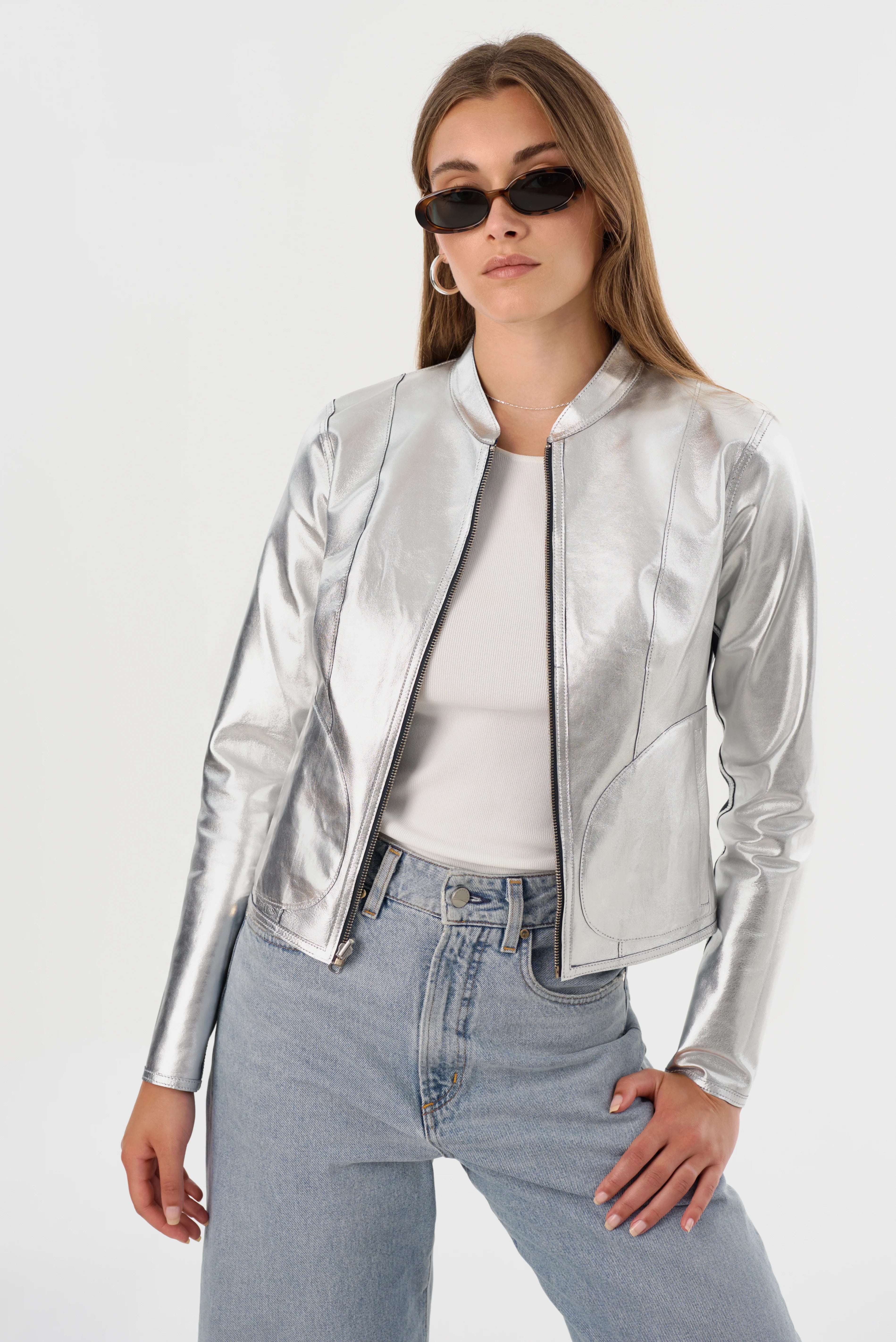 Chapin Reversible Leather Jacket - Navy / Silver by LAMARQUE — alternate view