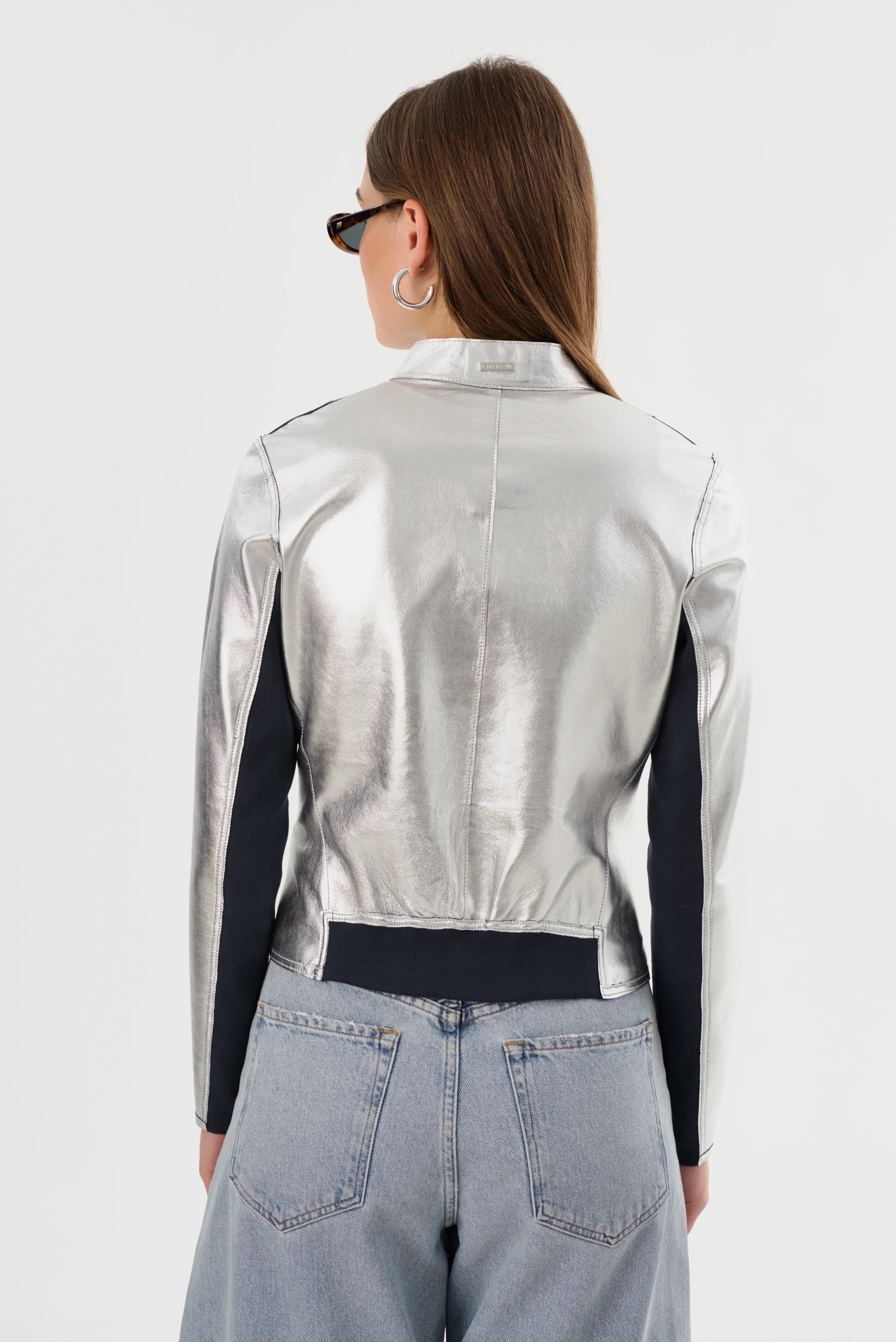 Chapin Reversible Leather Jacket - Navy / Silver by LAMARQUE — view 3