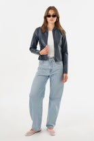 Chapin Reversible Leather Jacket - Navy / Silver by LAMARQUE — view 6