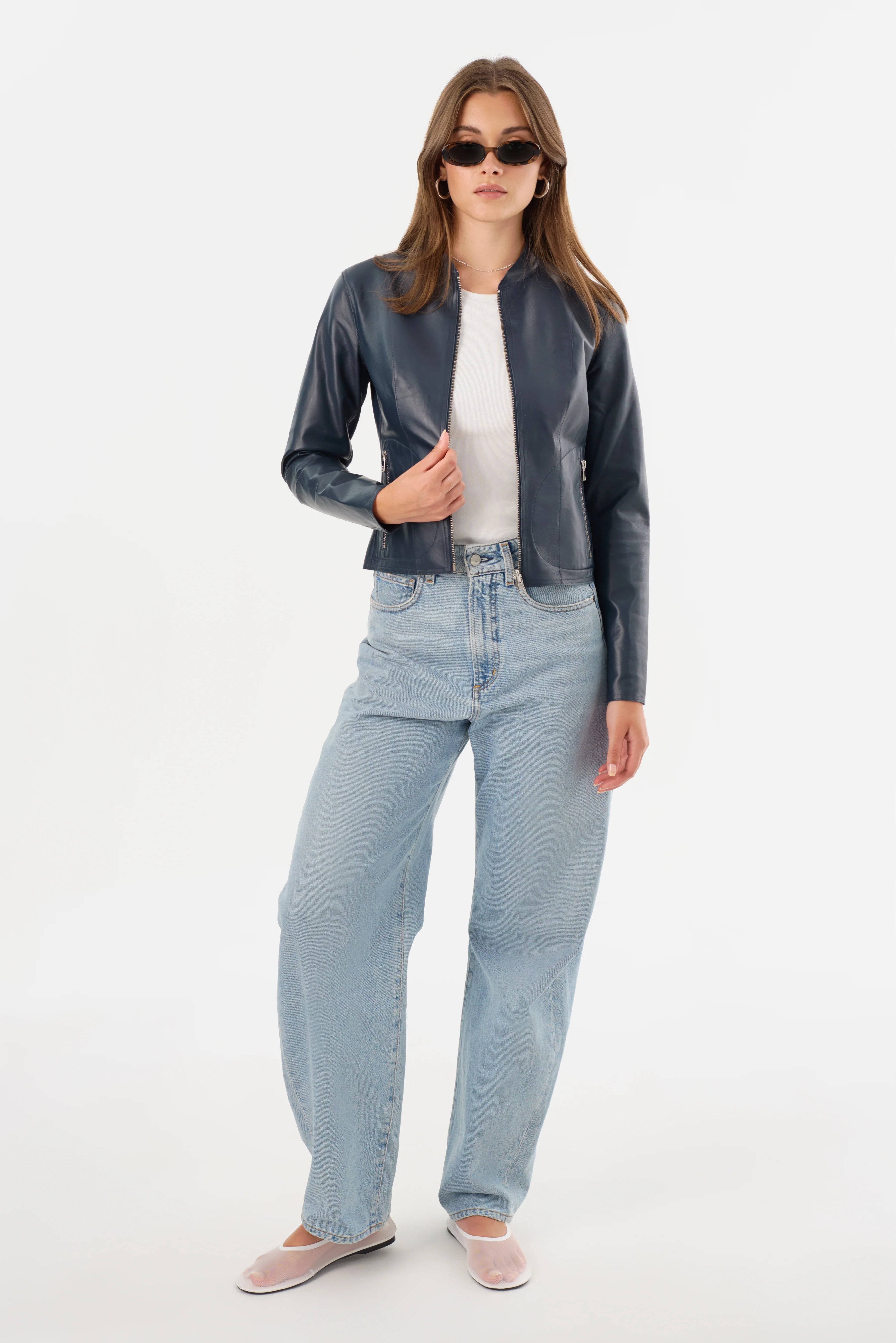 Chapin Reversible Leather Jacket - Navy / Silver by LAMARQUE — view 6