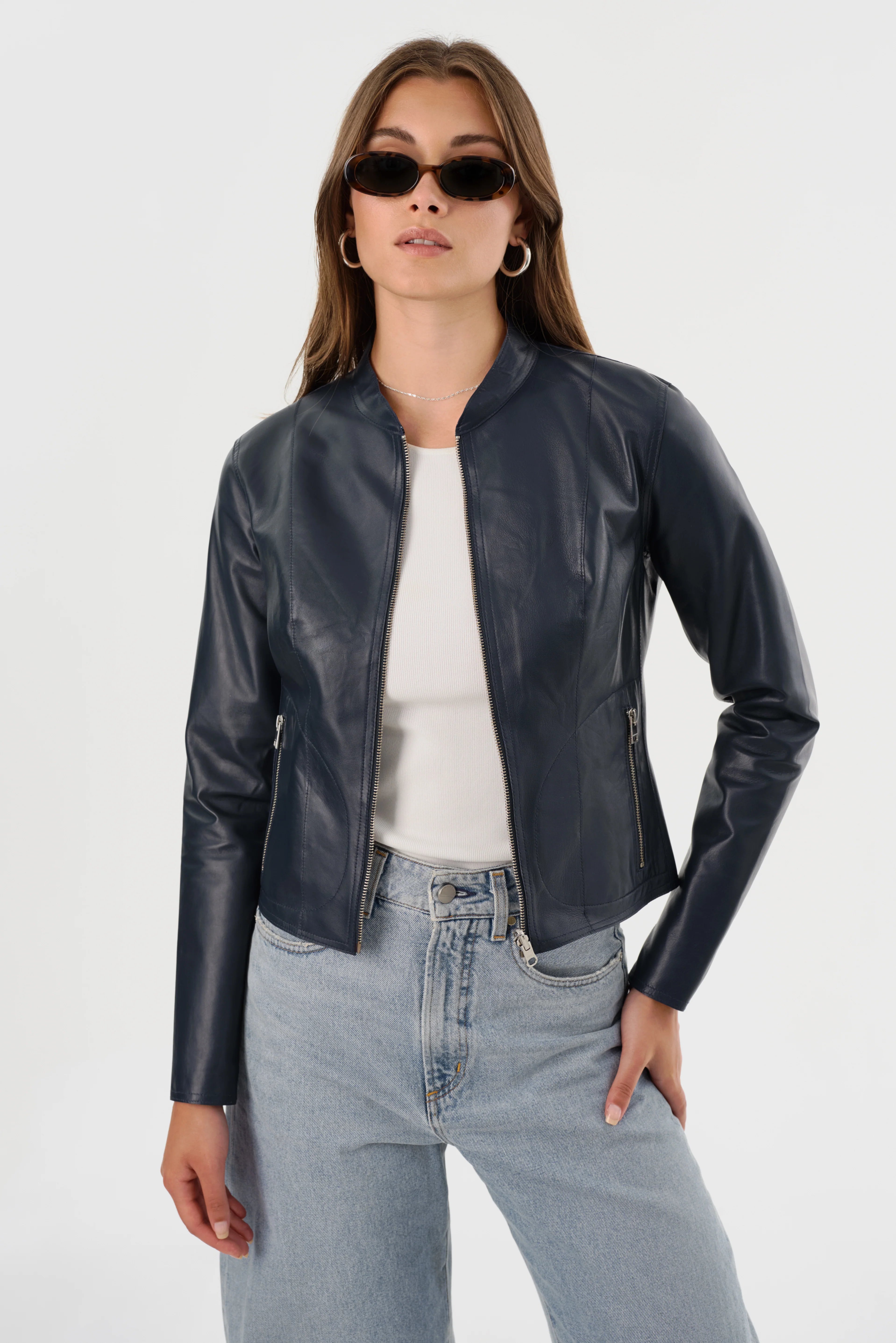 Chapin Reversible Leather Jacket - Navy / Silver by LAMARQUE | 25 South Boutiques
