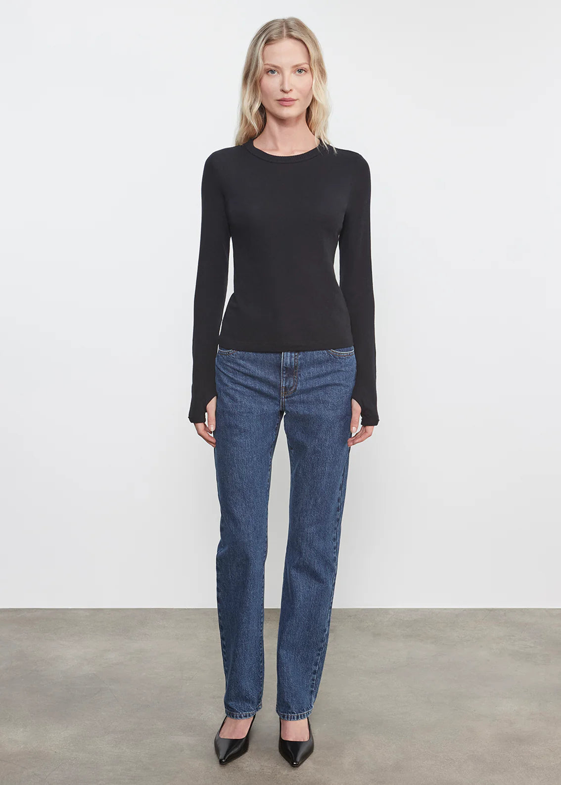 Cashmere New Classic L/S Crew - Black by Enza Costa — alternate view