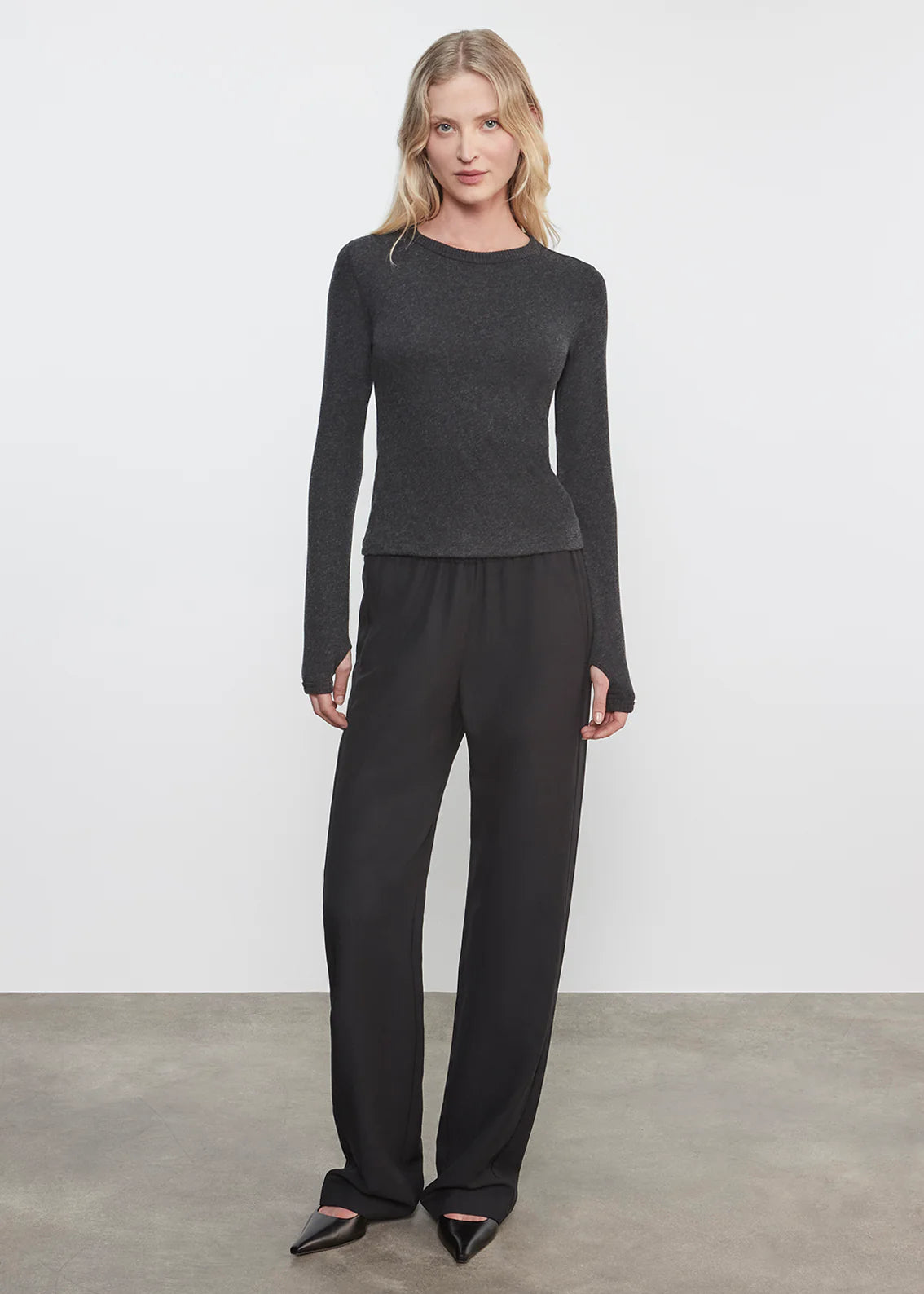 Cashmere New Classic L/S Crew - Charcoal by Enza Costa — alternate view