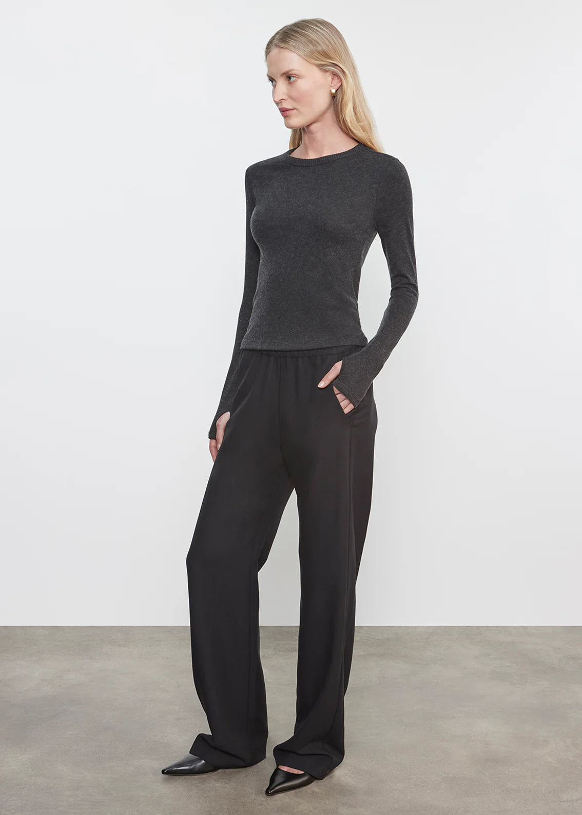 Cashmere New Classic L/S Crew - Charcoal by Enza Costa — view 3