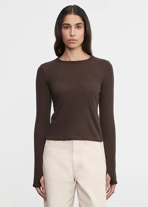 Cashmere New Classic L/S Crew - Dark Brown by Enza Costa | 25 South Boutiques