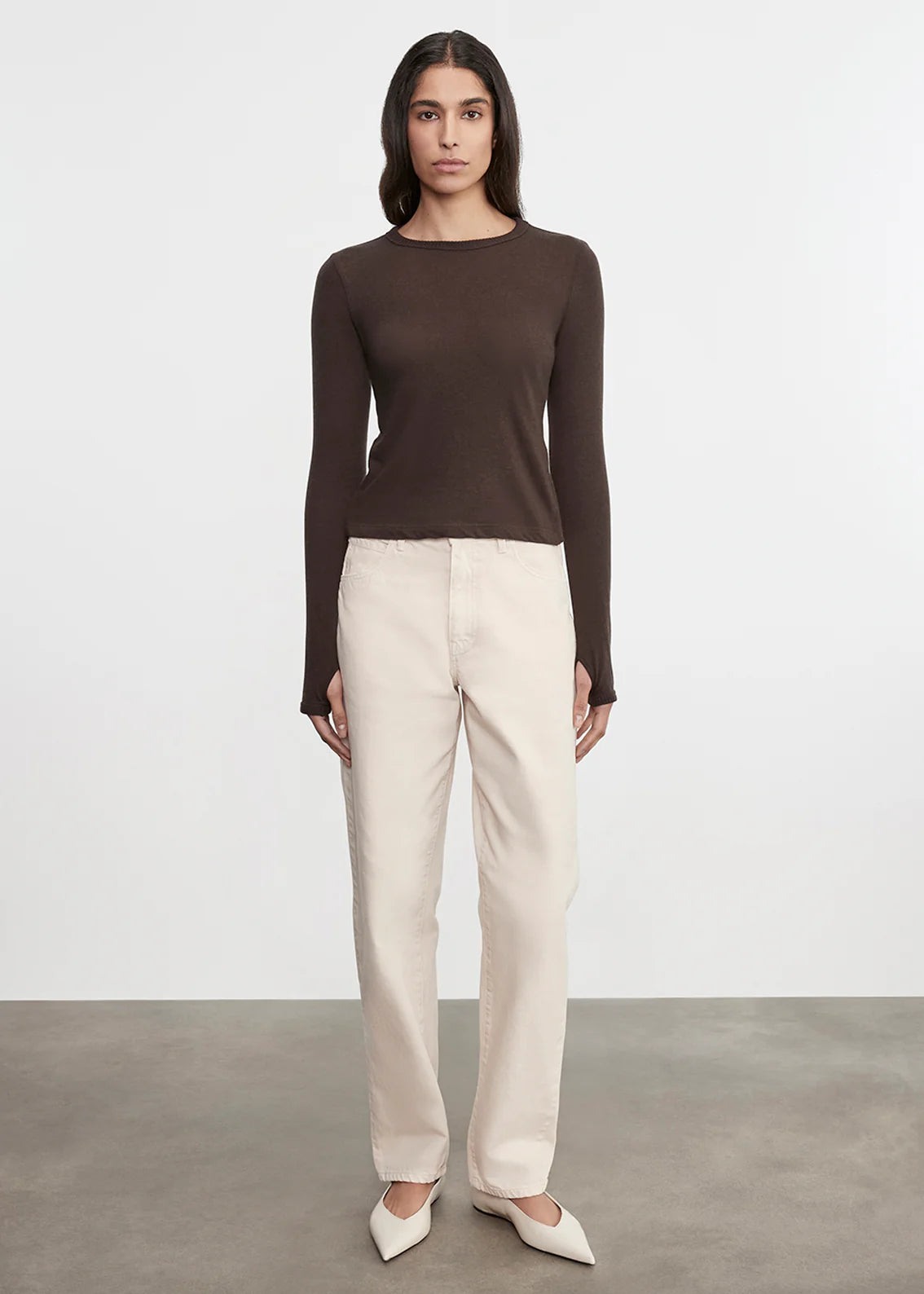 Cashmere New Classic L/S Crew - Dark Brown by Enza Costa — alternate view