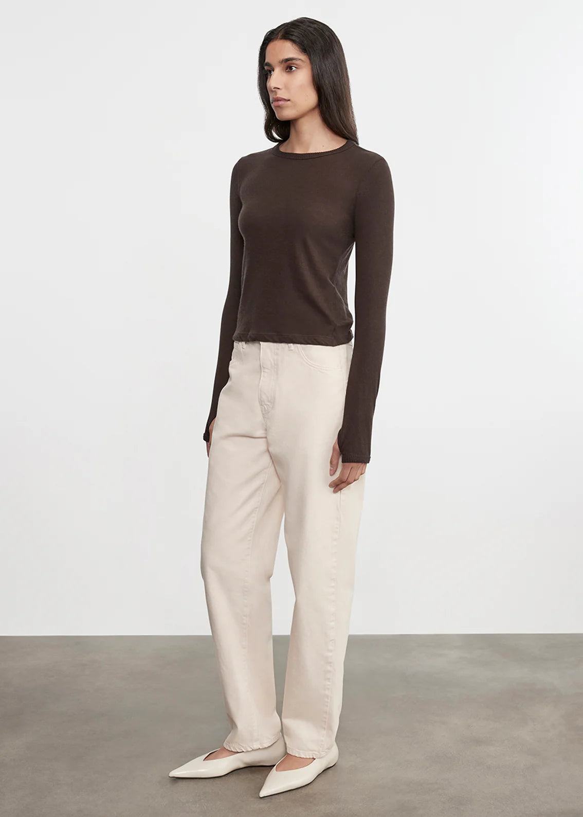 Cashmere New Classic L/S Crew - Dark Brown by Enza Costa — view 3