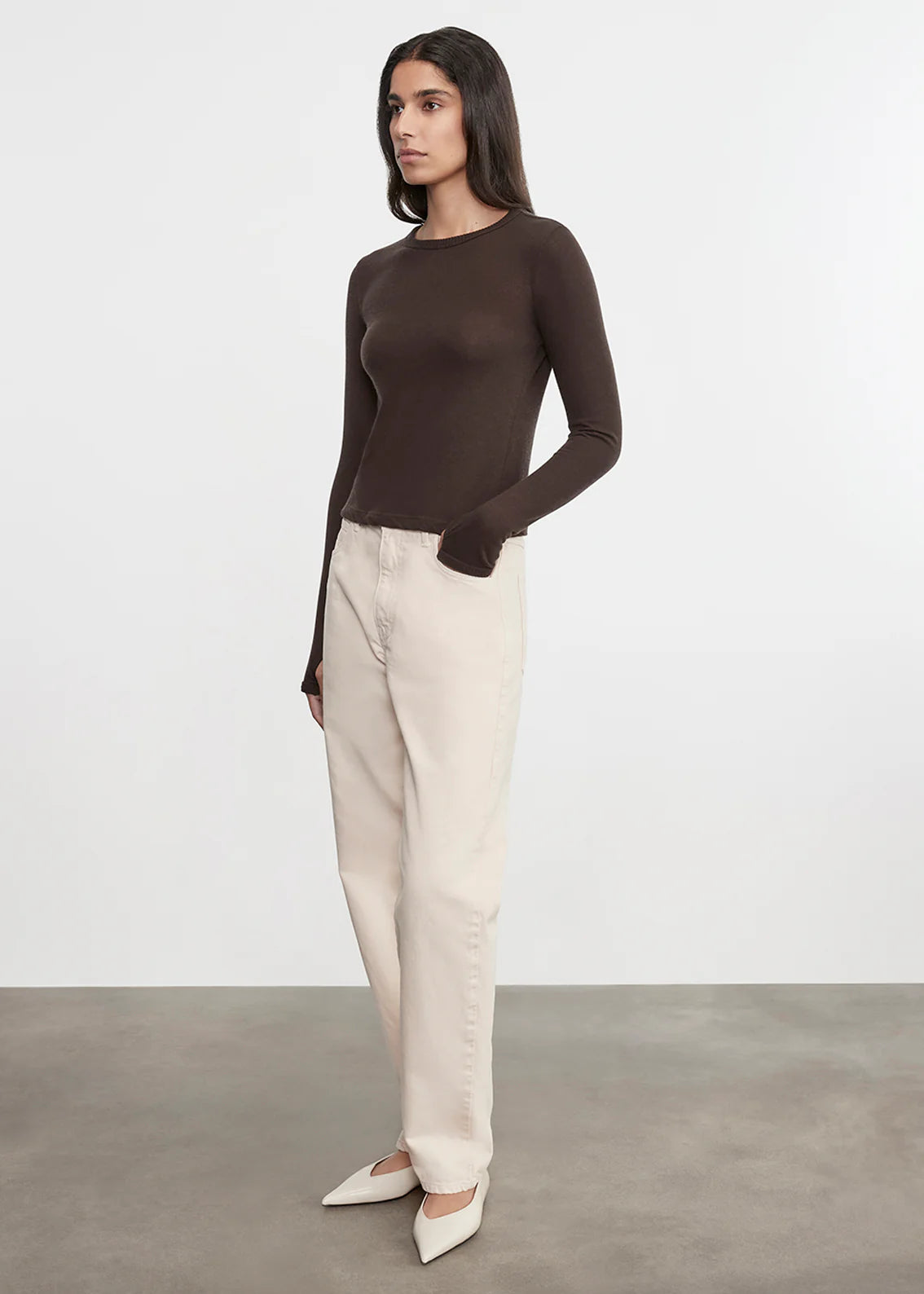 Cashmere New Classic L/S Crew - Dark Brown by Enza Costa — view 4