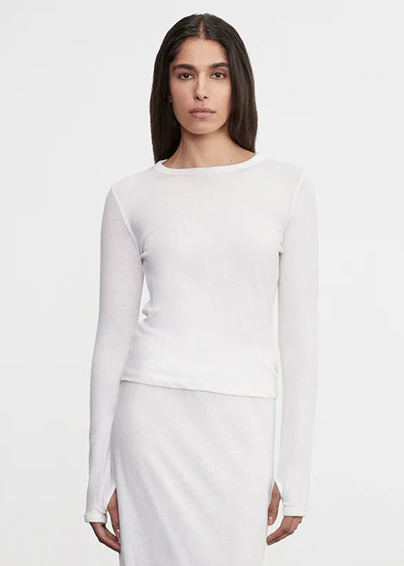 Cashmere New Classic L/S Crew - White by Enza Costa | 25 South Boutiques