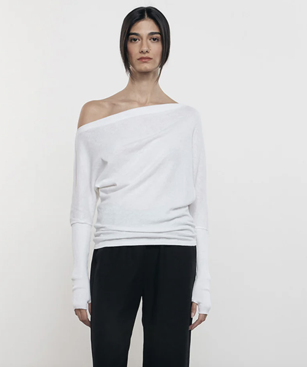Cashmere Cuffed Off Shoulder Long Sleeve - White by Enza Costa | 25 South Boutiques
