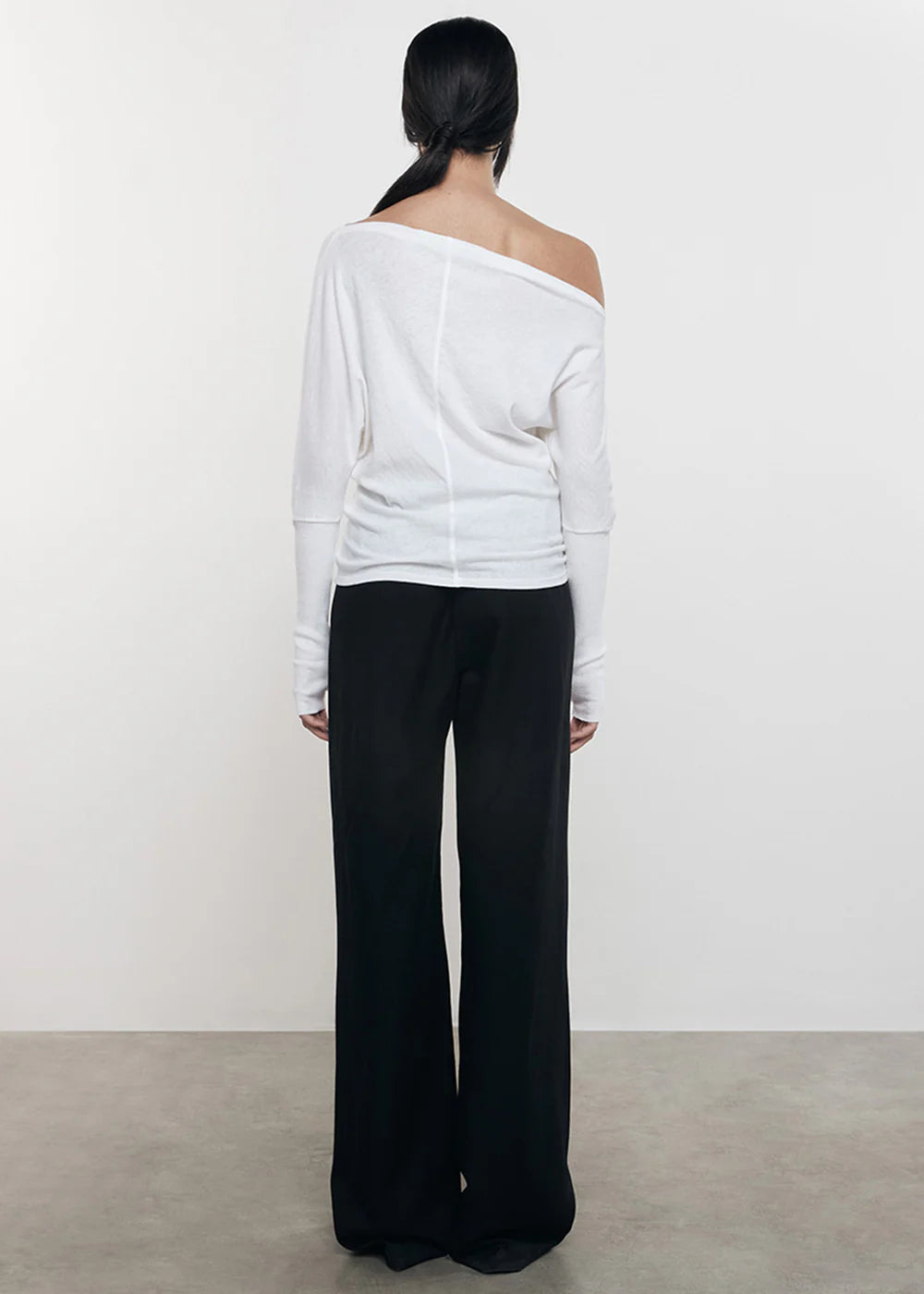 Cashmere Cuffed Off Shoulder Long Sleeve - White by Enza Costa — view 3