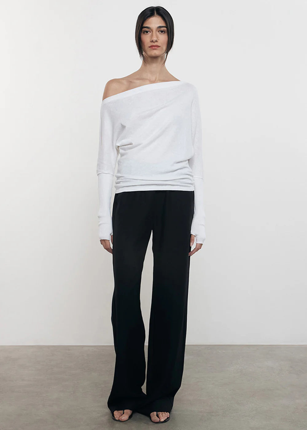 Cashmere Cuffed Off Shoulder Long Sleeve - White by Enza Costa — alternate view