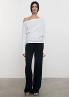 Cashmere Cuffed Off Shoulder Long Sleeve - White by Enza Costa — alternate view