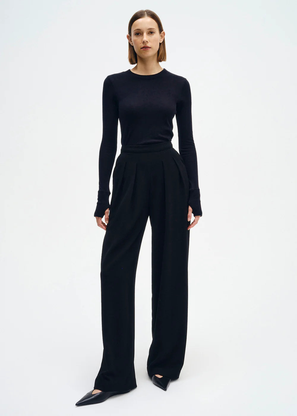 Cashmere Easy Cuffed Crew - Black by Enza Costa — alternate view
