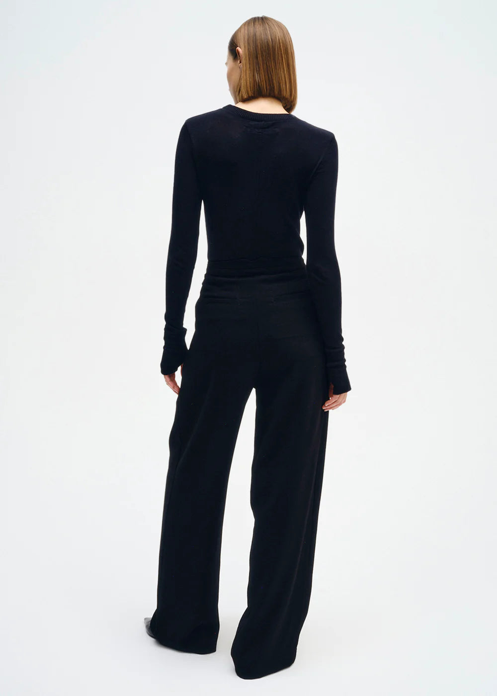 Cashmere Easy Cuffed Crew - Black by Enza Costa — view 3