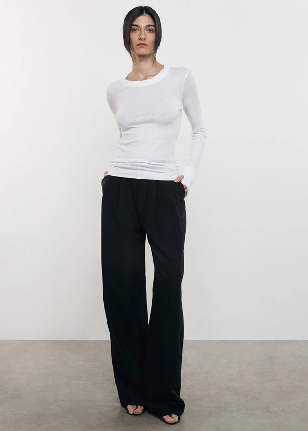 Cashmere Easy Cuffed Crew - White by Enza Costa — alternate view