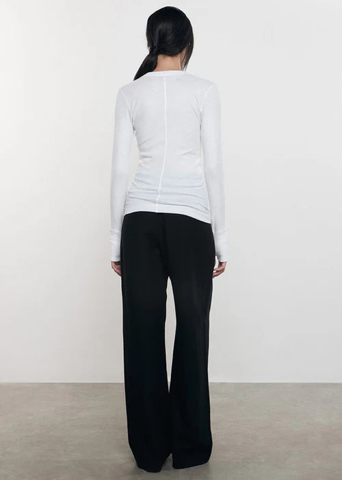 Cashmere Easy Cuffed Crew - White by Enza Costa — view 3