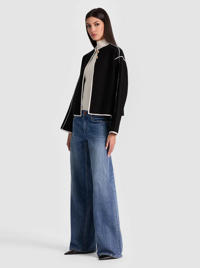 Pearson Sweater Jacket - Black Soft White by Alice & Olivia — alternate view