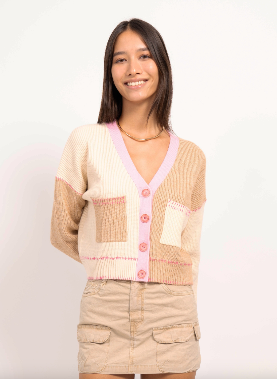 Mallory Color Block Cardigan - Ivory by Central Park West | 25 South Boutiques