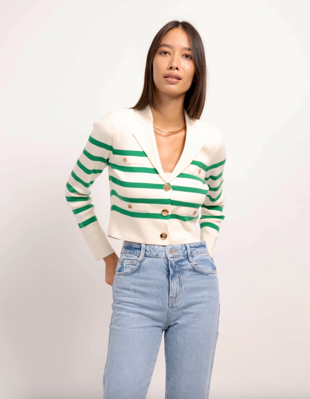 Dawson Double Breasted Cropped Blazer - Ivory Green by Central Park West | 25 South Boutiques