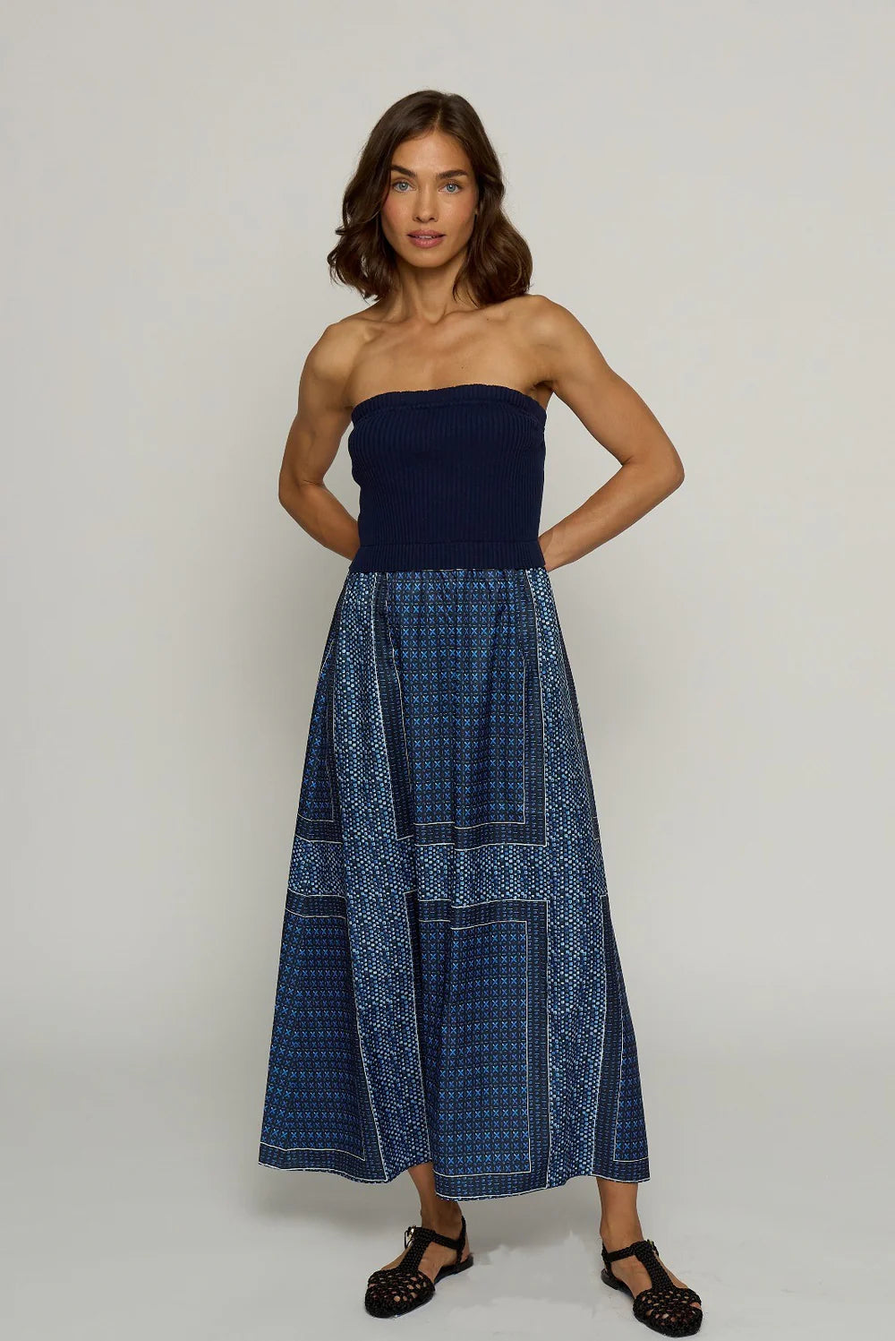 Tube Dress w/ Woven Skirt - Blue by Central Park West | 25 South Boutiques