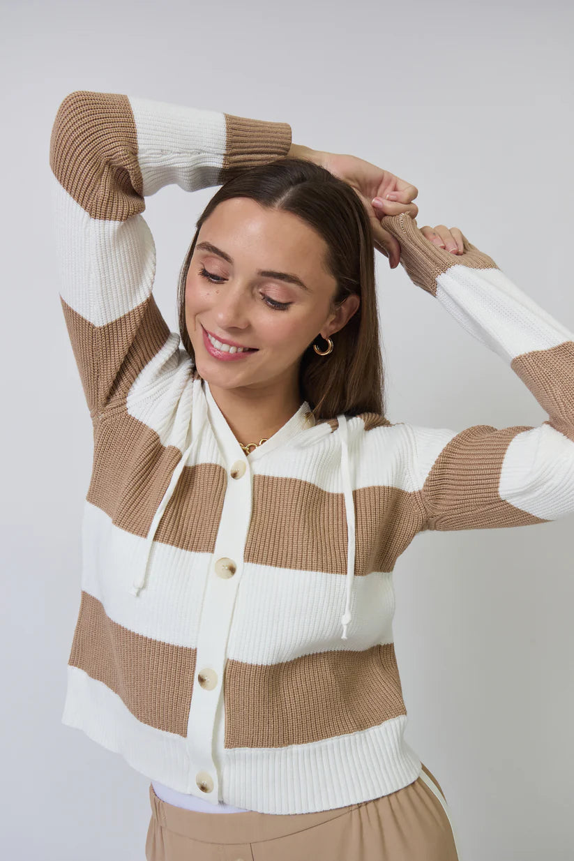 Chloe Hooded Rugby Cardigan - Camel by Central Park West — alternate view