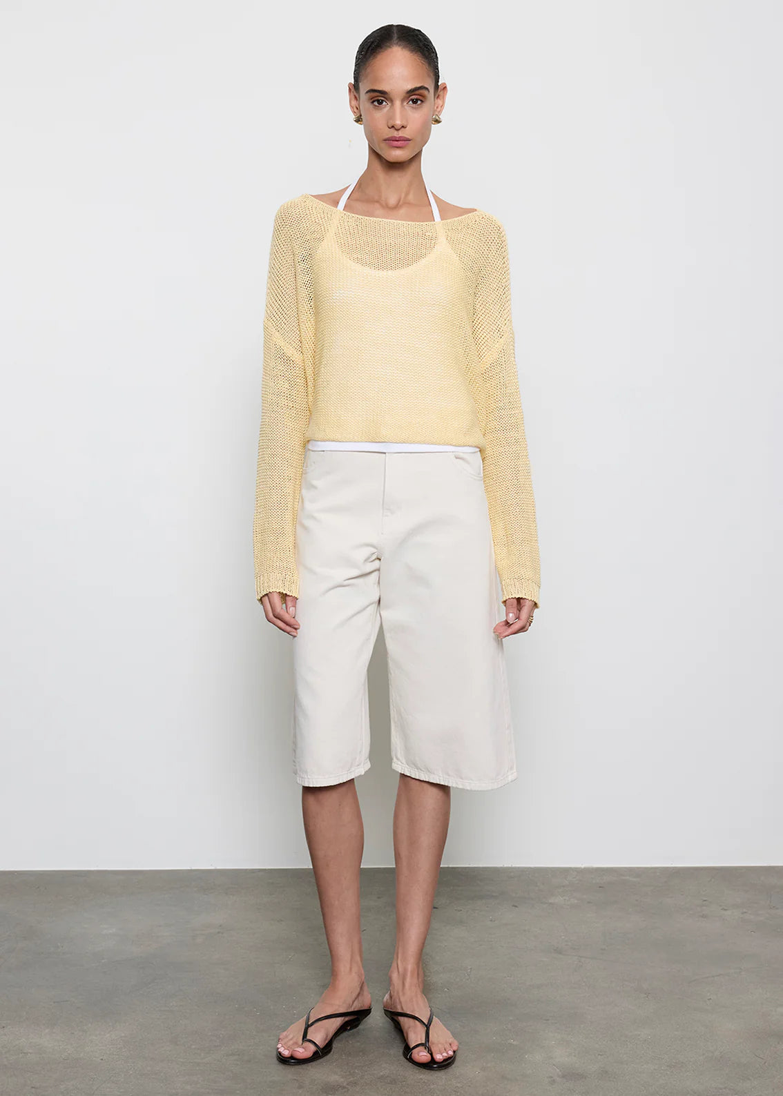 Linen Open Knit Bateau Sweater - Flan by Enza Costa — alternate view
