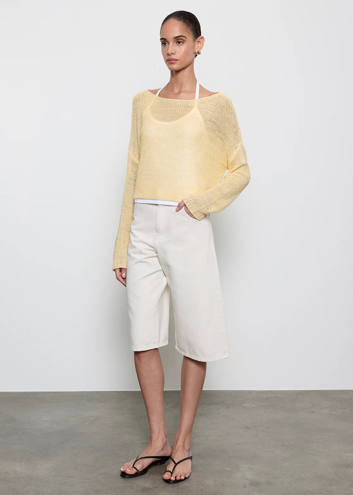 Linen Open Knit Bateau Sweater - Flan by Enza Costa — view 3
