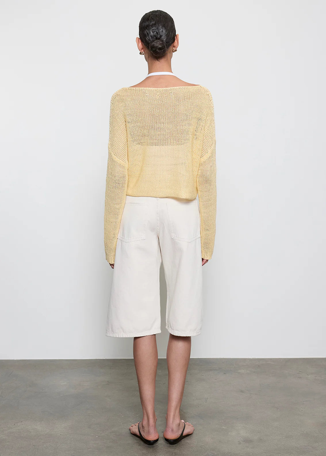 Linen Open Knit Bateau Sweater - Flan by Enza Costa — view 4