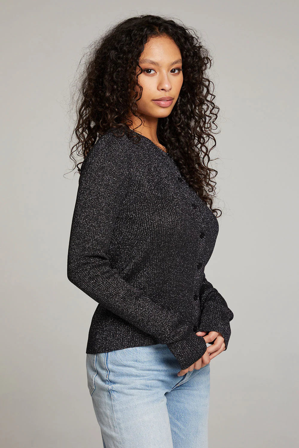Tommy Button Up Sweater - Licorice by Chaser — alternate view