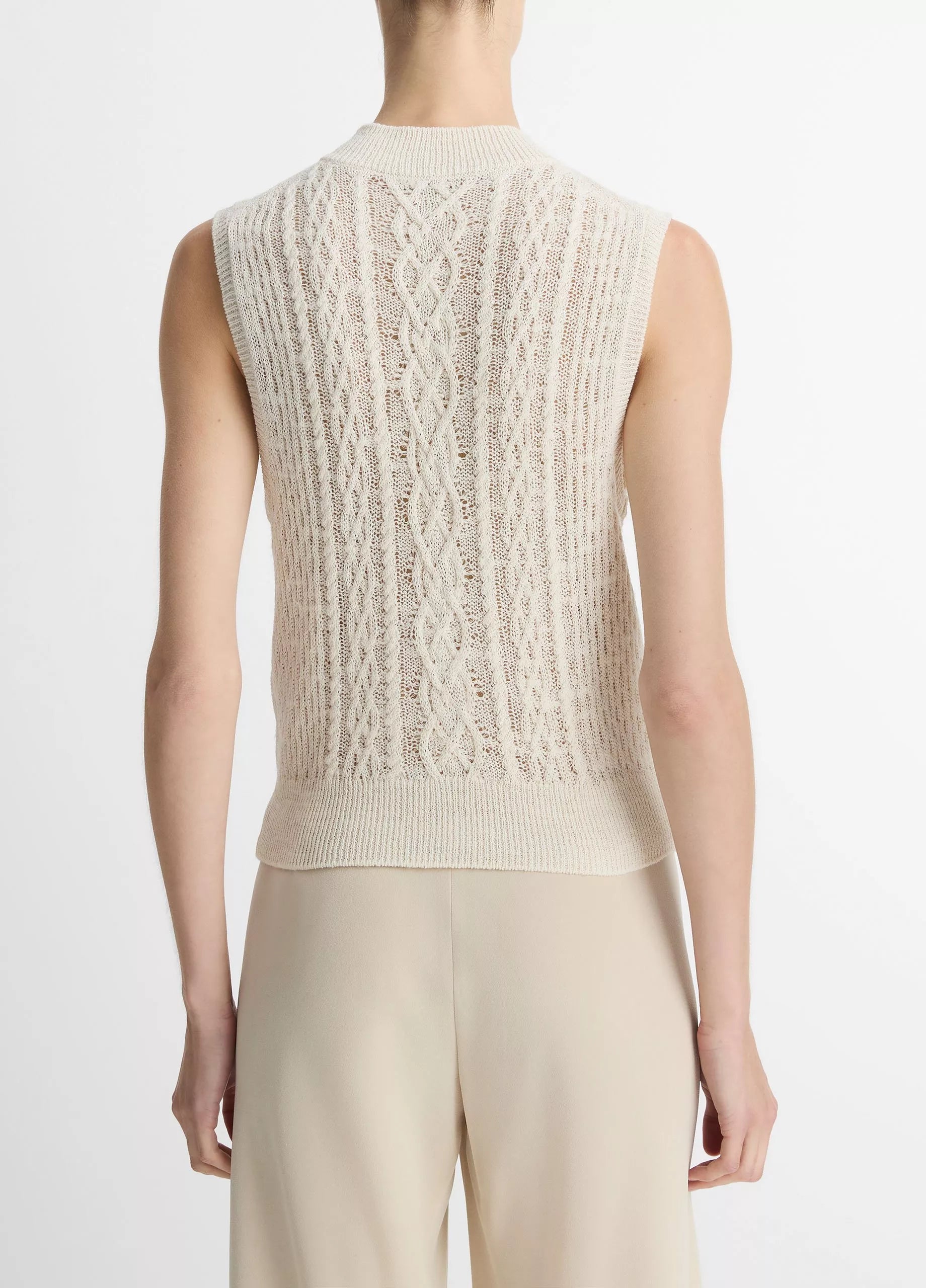 Cable Cotton-Blend Double-Layer Shell - Off White Gold Cliff by Vince — view 3