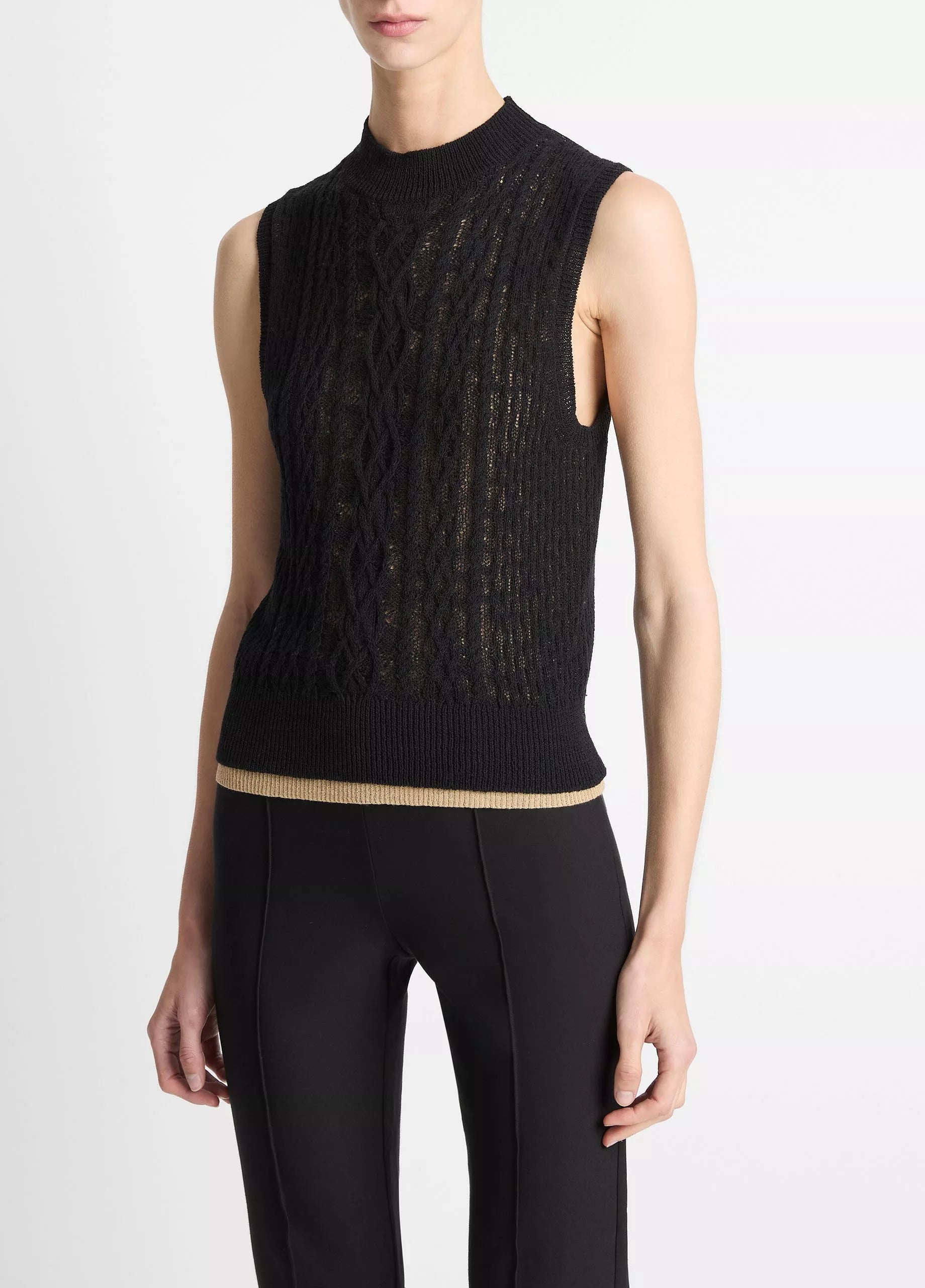 Cable Cotton-Blend Double-Layer Shell - Black Gold Cliff by Vince | 25 South Boutiques