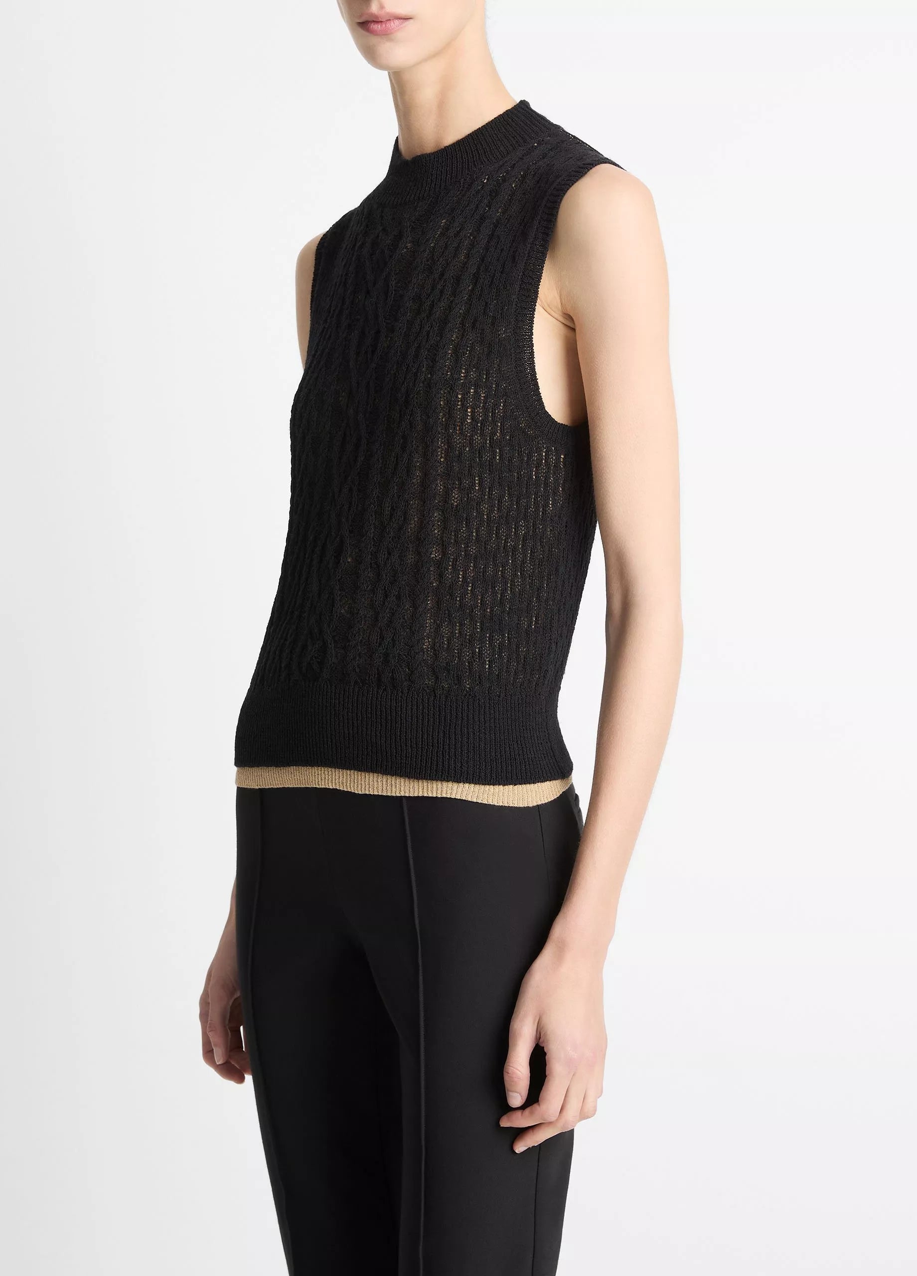 Cable Cotton-Blend Double-Layer Shell - Black Gold Cliff by Vince — alternate view