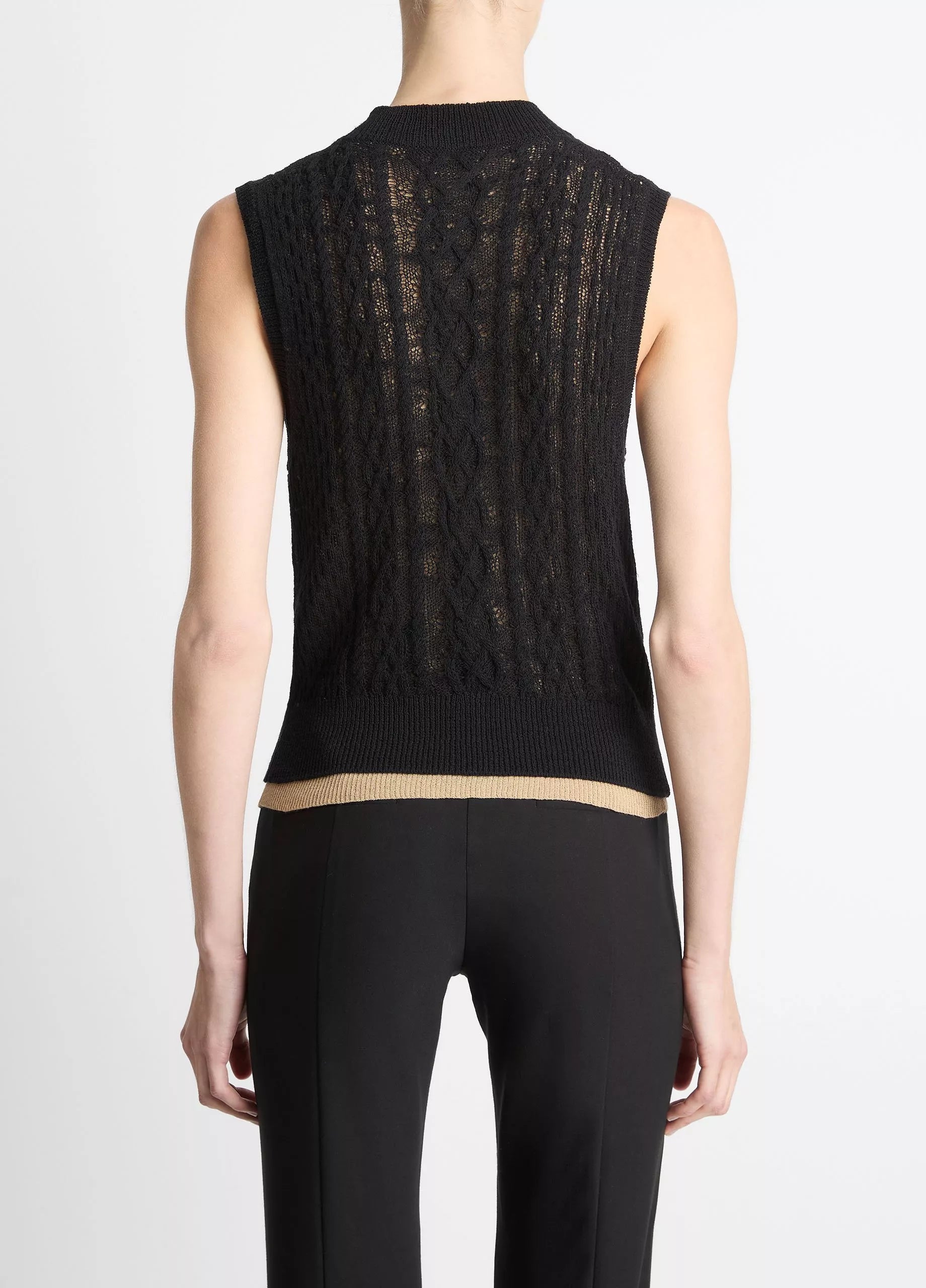 Cable Cotton-Blend Double-Layer Shell - Black Gold Cliff by Vince — view 3